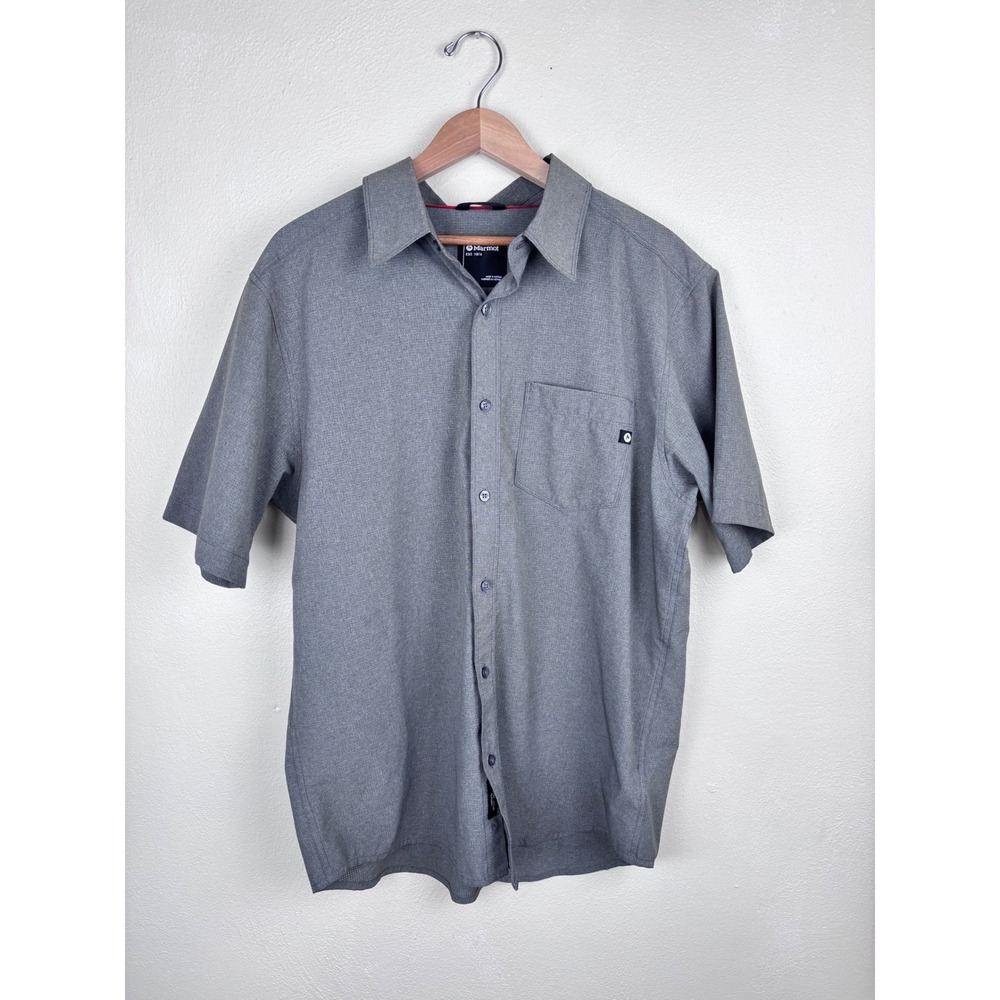 Marmot L Gray Technical Button Up Shirt Short Sleeve Outdoor Hiking Lightweight